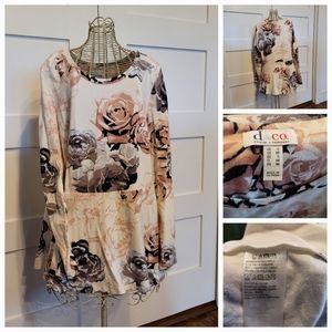 D & Co Rose Print Peplum Blouse